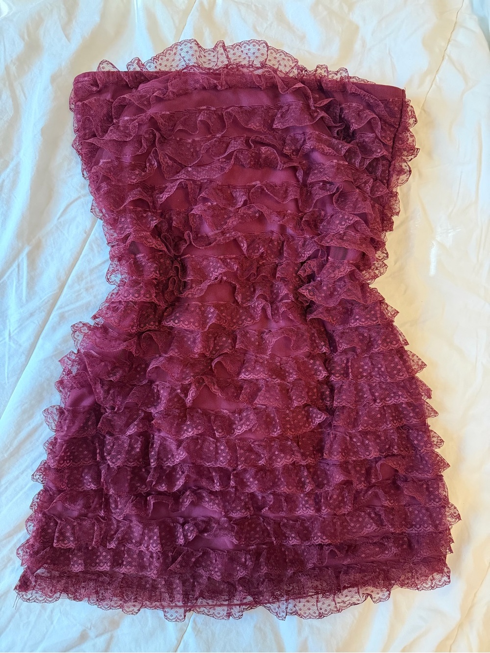 Edikted Rinna Ruffle Mini Dress Burgundy - Picture 2 of 4